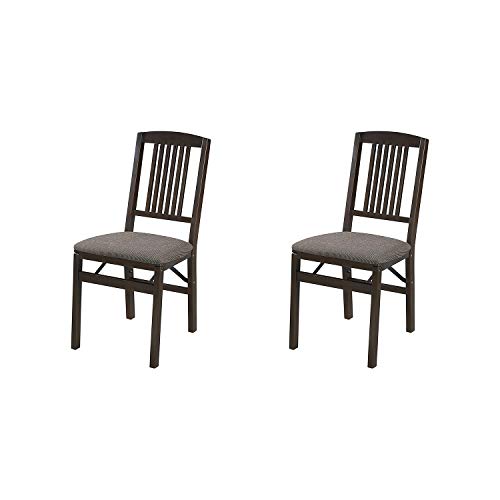 MECO Stakmore Mission Solid Foldable Wood Dining Chairs with Fabric Padded Cushioned Upholstered Seat for Indoor Use, Espresso (2 Pack) MECO