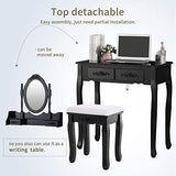 Mecor Vanity Table,Makeup Dressing Table with Oval Mirror,Bedroom Vanity Set w/Cushioned Stool 4 Drawers Women Girls Kids Black mecor