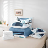 Boho Mid Century Bed in a Bag King Size Comforter Set 7 Pieces Abstract Geometric Modern Minimalist Bedding Sets,Geometric Line Art Sheet Set Circle Graphic Ombre Stripes Room Decor,Teal Blue Erosebridal