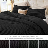 EXQ Home Fluffy Comforter Set King Size - Super Soft Faux Fur Stripe Jacquard Comforter 3 Pieces, Black Fleece Bedding Set,Winter Warm Bed Set,1 Comforter with 2 Pillowcases EXQ Home