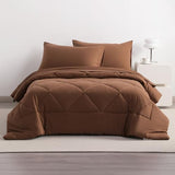 NTBAY Twin Comforter Set with Sheets, 5 Pieces Soft and Breathable Twin Bedding Set, Twin Bed in a Bag, Down Alternative Comforter Set Solid Color All Season, Kids Bedding Set, Brown NTBAY