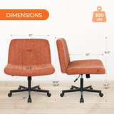 Orange Factory Criss Cross Chair Wheels Wide Cross Legged Office Desk Vanity Chair Comfy Fabric Armless Adjustable Swivel for Home Computer Task (Brown) Orange Factory