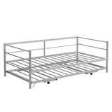 Nahenduo Twin Size Daybed with Pop up Trundle & Adjustable LED Lights, Futon Frame Bed, Metal Sofa Bed Frame for Living Room Bedroom Guest Room, Small Space, No Box Spring Needed (Sliver) Nahenduo