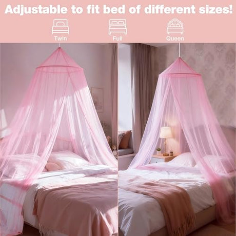LionLively Pink Bed Canopy for Girls,Kids Princess Round Dome Bed Curtain, Dreamy Mosquito Netting for Girls, Bedroom Accessories, Ceiling Tent LionLively