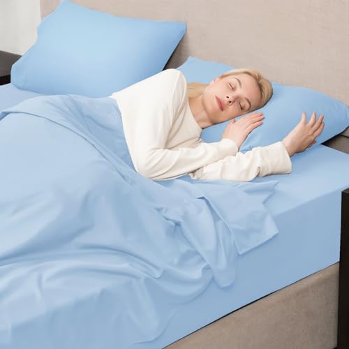 Mejoroom Queen Sheet Set - Hotel Luxury 1800 Sheets & Pillowcase Sets - Extra Soft Bed Sheets - Deep Pocket Fitted Sheet, Breathable, Wrinkle & Fade Resistant - 4 Piece (Queen,Light Blue) Mejoroom