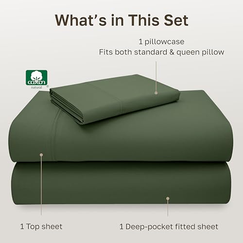 California Design Den 100% Cotton Twin Sheets Set - Luxury 600 Thread Count, Sateen Weave, Deep Pocket Twin Bed Sheets Cotton Set, Hotel Quality Bedding - Dark Olive Green California Design Den