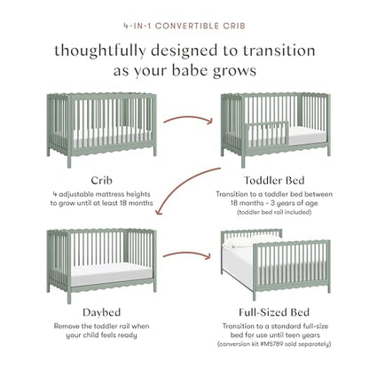 babyletto Swell 4-in-1 Convertible Crib with Toddler Bed Conversion Kit in Light Sage, Greenguard Gold Certified