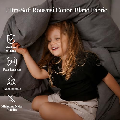 Feather Down Fiber Comforter Twin Size,Premium Ultra-Soft Breathable Comforter High Fill Power Grey Duvet Insert,All Season Hotel Luxury Bedding Comforters 8 Corner & Center Loops,Baffle Box Design HYVIF
