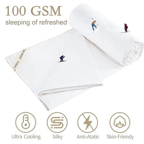 YOUR MOON Luxurious Summer/Spring Lightweight Mulberry Silk Comforter Twin Size,100% Natural Long Strand Silk Fill Duvet Blankets, Luxury Bedding Summer, Noiseless Cotton Shell (White) YOUR MOON