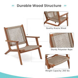 Verano Garden Set of 2 Patio Lounge Chair, Modern Acacia Wood Accent Armchair with Handwoven Rope for Patio,Living Room, Bedroom, Balcony (Beige)