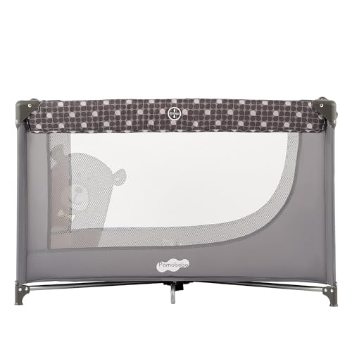Pamo Babe Compact Pack and Play - Portable Crib for Baby, Lightweight Foldable Travel Playard with Mattress Pad & Carry Bag, Safe Breathable Travel Bed for Home, Trips & Family Visits, Cute Pattern