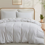 100% Washed Cotton Duvet Cover Queen Size, White Linen Like Breathable Natural Bedding Set (No Comforter), 90x90 Inches LOVQUE