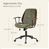 HULALA HOME Solid Wood Office Chair with Rocking Function, Comfy Fabric Desk Chair with Bent Wood and Metal Base, Height Adjustable Swivel Computer Task Chair, Green HULALA HOME