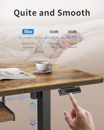 FEZIBO Standing Desk with Keyboard Tray, 48 x 24 Inch Adjustable Height Sit Stand Desk with Memory Presets for Home Office, Ergonomic Computer Workstation, Rustic Brown FEZIBO