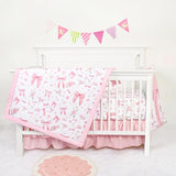 Jundetye Floral Crib Bedding Set for Girls, 4 Pieces Pink Baby Nursery Bedding Set for Standard Size Crib, Including Soft Comforter, Crib Sheet, Ruffled Crib Skirt, Diaper Stacker Jundetye