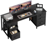 ODK 63 Inch Office Desk with 6 Fabric Drawers, Large Computer Desk for Home Office with Hidden Storage Shelves, Black ODK