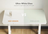 Claiks Glass Standing Desk with Drawers, 48×24 Inch Adjustable Stand Up Desk, Quick Install Home Office Computer Desk with USB Ports, White Claiks
