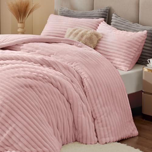BEDELITE Fleece Full Comforter Set -Super Soft & Warm Fluffy Pink Bedding, Luxury Fuzzy Heavy Bed Set for Winter with 2 Pillow Cases BEDELITE