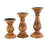 Deco 79 Mango Wood Decorative Candle Holder Turned Style Pillar Candle Stand, Set of 3 Candlestick Holder 10",8",6"H, Brown Deco 79