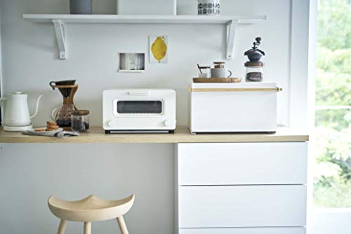 Yamazaki Home Bread Box Keeper Holder Container, Metal Bread Holder Saver, Slim Space Saving Counter Storage Steel + WoodWhite YAMAZAKI