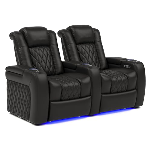 Valencia Tuscany Home Theater Seat - Nappa Leather Power Recliner with Cool Gel Memory Foam, USB-C/USB-A Charging, RGB LED Lights, Adjustable Lumbar & Headrest (Row of 2, Black)