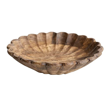 Creative Co-Op Boho Carved Wood Scalloped Edge, Natural Decorative Bowl