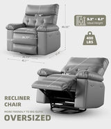GarveeHome Oversized Leather Recliner Chair, Swivel Rocker Manual Recliner for Adults, Lazy Rocking Chair with Comfort Arms and Back Single Sofa for Living Room