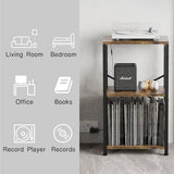 YAKANJ End Table with LED Light,Record Player Stand with Albums Storage,Vinyl Records Storage,Turntable Stand Side Table for Music Room Studio Living Room Bedroom-Retro YAKANJ