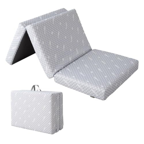EMOOR Luxe Tri-Fold Compact Mattress (71 x 32 in) Gray, Urethane Removable Cover Outdoor Camping Portable Guest Handles Japanese Futon Mattress Tatami EMOOR