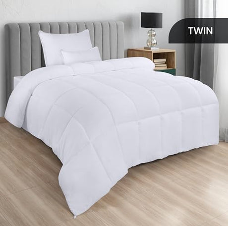 Utopia Bedding Comforters Twin Size, All Season Duvet Insert, Down Alternative Box Stitched Bed Comforter with Corner Tabs, Machine Washable (White) Utopia Bedding