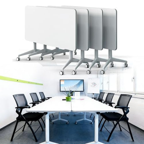 Goakwwuz Folding Conference Table Modular Conference Table Training Tables with Wheels,Stackable Flip Top Table for Office,Hotels Meeting Space (4, 55.1") Goakwwuz