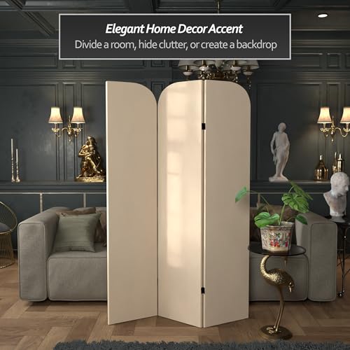 Red Lantern 6 ft. Modern Arch Velvet Room Divider Cream 3 Panel Red Lantern