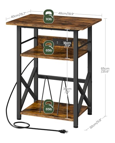 CHOEZON Record Player Stand with Power Outlet, Vinyl Record Storage Side Table, 19" Large Tabletop, Charging Station & Crossed Frame Design for Turntable, Rustic Brown and Black TBZ48UBF CHOEZON