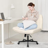Orange Factory Criss Cross Chair Wheels Wide Cross Legged Office Desk Vanity Chair Comfy Fabric Armless Adjustable Swivel for Home Computer Task (Beige) Orange Factory