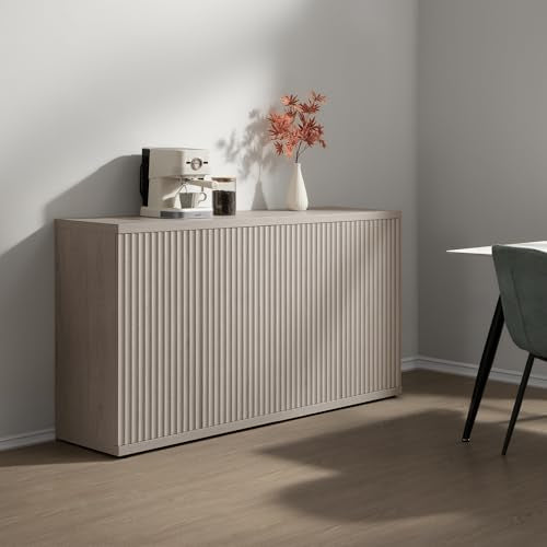 SICOTAS Buffet Cabinet with Storage Accent Sideboard Modern Credenza with Doors & Shelves Fluted Media Console Mid Century Coffee Bar Table for Living Room Kitchen Dining Room Hallway（2PCS） SICOTAS
