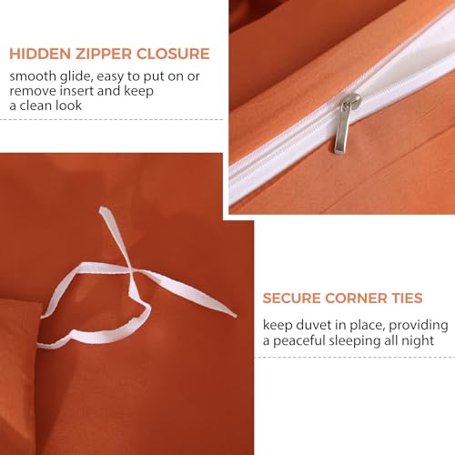 JSD Burnt Orange Duvet Cover Set Twin Size, 2 Piece Microfiber Kids Duvet Cover with Pillow Sham, Zipper Closure, Comforter Not Included JSD