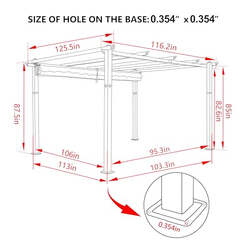 VEIKOU 10x10ft Pergola, Metal Pergola w/Thicker Post & Upgraded Retractable Pergola Canopy, Heavy-Duty Aluminum Pergolas and Gazebos Outdoor Shelter for Porch Yard, Gray - WoodArtSupply