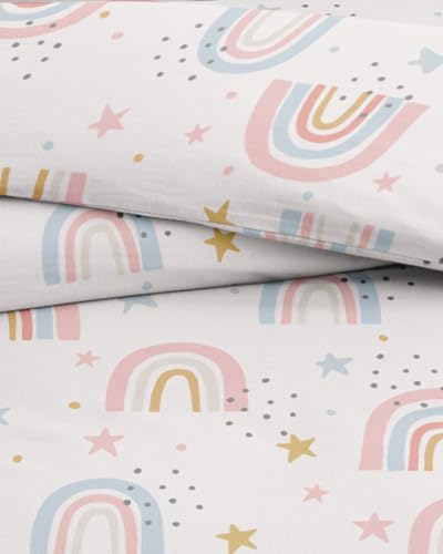 Kids Duvet Cover Set Twin/Twin XL Size - 2 Piece Rainbow Microfiber Duvet Cover Set & Pillow Sham w/Zipper Closure & Ties - Easy-Care - Super Soft & Cozy Bedding Set for Kids, Boys, Girls and Teens CGK Unlimited