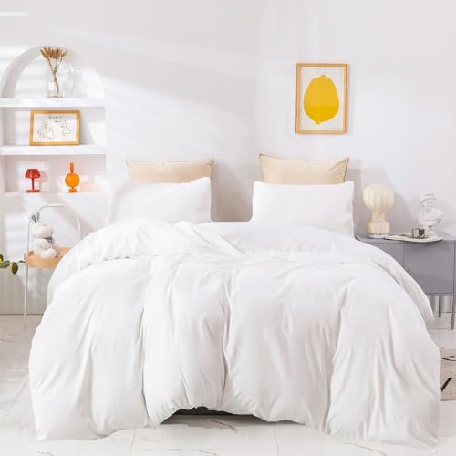 Pureant White Comforter Sets Full Super Soft Fluffy White Bedding Solid Down Alternative Comforter Aesthetic Luxurious Quilts Cozy Women Men Minimalist Bedding Adults Teens Durable Blankets Pureant
