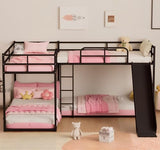 AiHMEi Metal Bunk Beds with Slide L-Shape Bunk Bed with Length Guardrail and Ladder for 4 Twin(78.74" x 35.43") Over Twin Bunk Bed Frame for Boys Girls Teens, Black AiHMEi