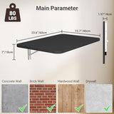 Neoaider Wall Mounted Folding Desk 23.6” x 15.7”, Drop Down Table with Metal Collapsible Brackets, Folding Wall Table for Small Spaces, Home, Office, Kitchen, Laundry Room-Black Neoaider