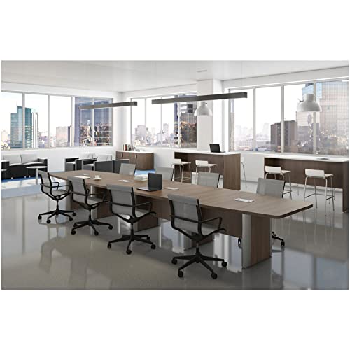 Thaweesuk Shop Gray 18 ft Modern Boat Shaped Conference Table Room Wood Hide Wires Inside Elliptical Metal Legs Desk Grommets Racetrack Silver 4 Power Data Modules Furniture Boardroom Office Business Generic