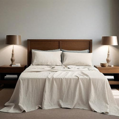 Simple&Opulence 100% Linen Sheets Full Size Set, 4 Pcs Natural French Linen Bed Sheets, Breathable Soft Durable Bedding Set for All Season (Linen, Full) Simple&Opulence