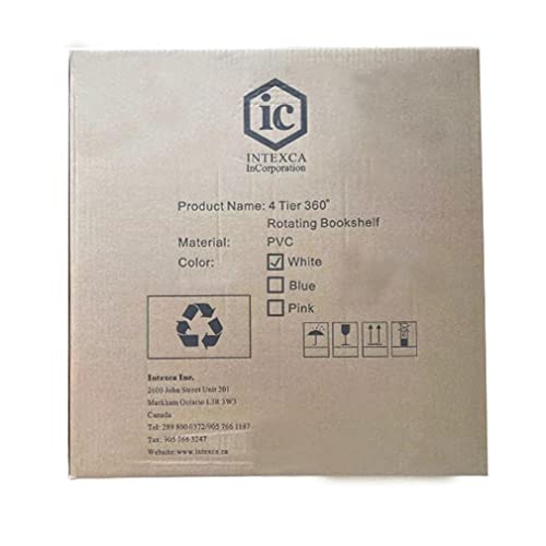 Intexca 4-Tier 360° Rotating Stackable Bookshelf Organizer in White Intexca