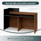 YTElantivo 63″ L-Shaped Reception Desk with Counter – Modern Office Front Desk for Salon, Clinic & Retail, Spacious Workstation, Easy Assembly, Black-Brown Receptionist Desk YTElantivo