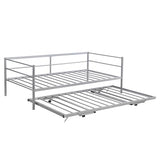 Nahenduo Twin Size Daybed with Pop up Trundle & Adjustable LED Lights, Futon Frame Bed, Metal Sofa Bed Frame for Living Room Bedroom Guest Room, Small Space, No Box Spring Needed (Sliver) Nahenduo