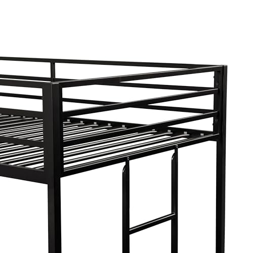 Furniture of America Dravenor Modern Metal Twin Over Twin Low Profile Bunk Bed with Reversible Ladder and Twnty-Two Slats, No Box Spring Required, for Kids, Bedroom, Dorm, Black Furniture of America