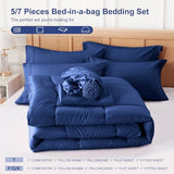 Newspin Full Comforter Set Blue - Bed in a Bag Full Size 7 Pieces, All Season Bed Set, Fluffy Comforter Set with Sheets, Sheet Set Quilt Blanket, Pillowcases & Shams Newspin