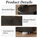 Kucreiheat 65" Fluted Fireplace TV Stand, Modern Entertainment Center for TVs Up to 75 inch, TV Console with Sliding Door, Curved Profile Design, Media Console for Living Room, Black Kucreiheat