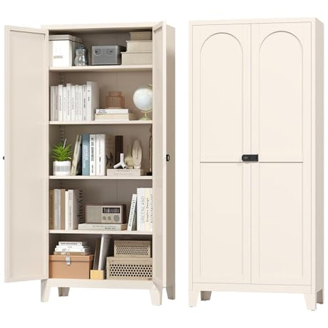 Zevemomo 70.87" Tall Metal Storage Cabinet with 3-Digit Combination Lock, Steel Pantry Cabinet with 4 Adjustable Shelves & 2 Doors, Secure Freestanding Organizer for Home, Office, Garage, Beige Zevemomo